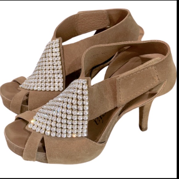 Gorgeous Pedro Garcia Suede Crystal Embellished Slingback Platform Sandals - Picture 8 of 11